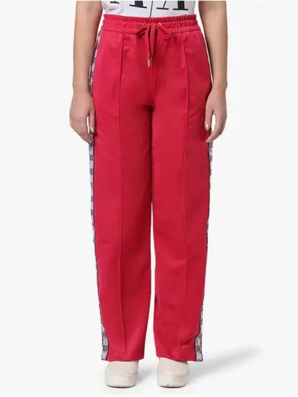 Pink Drawstring Track Pants with Side Stripe